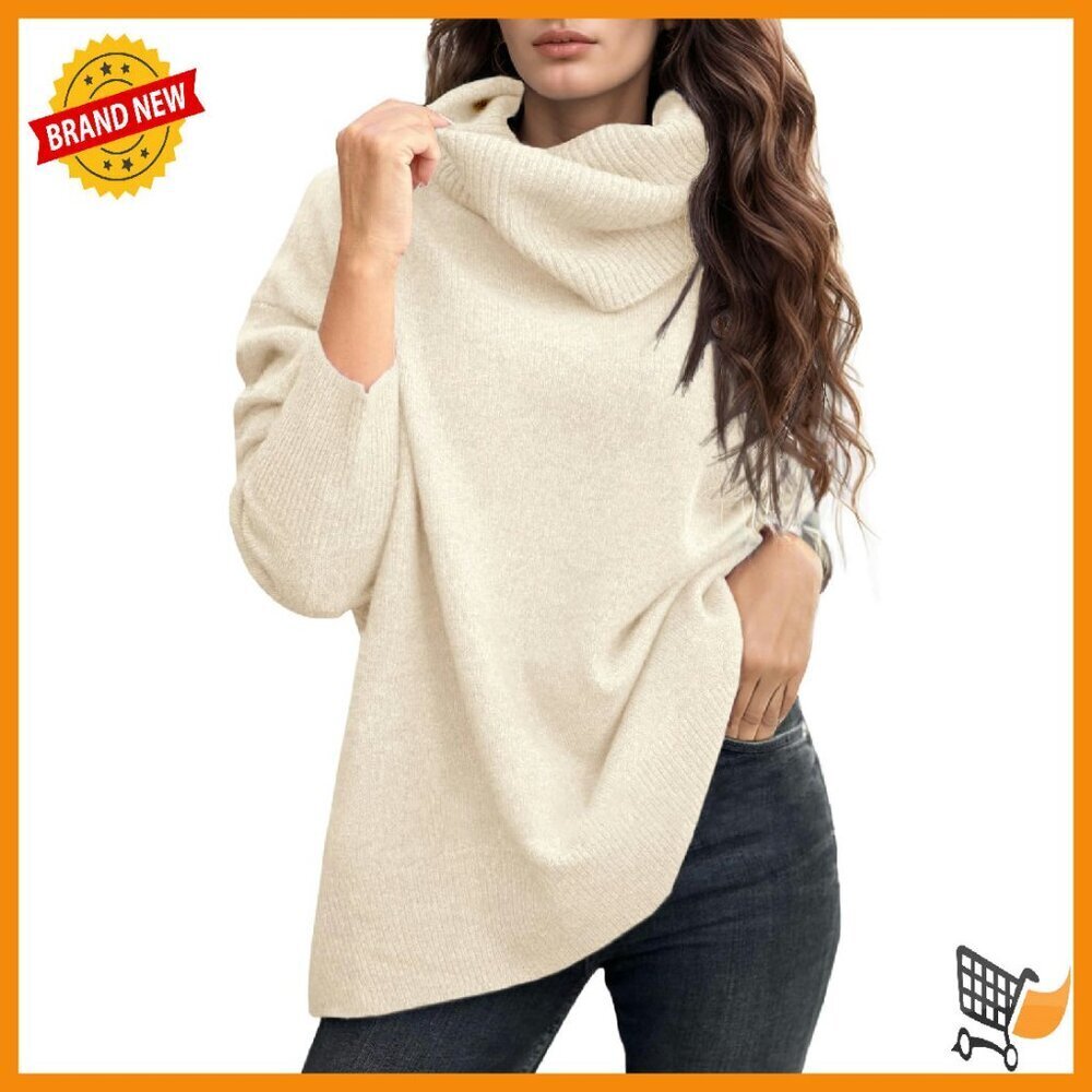 Oversized Turtleneck Sweater Lightweight Pullover Knit Top Women's
